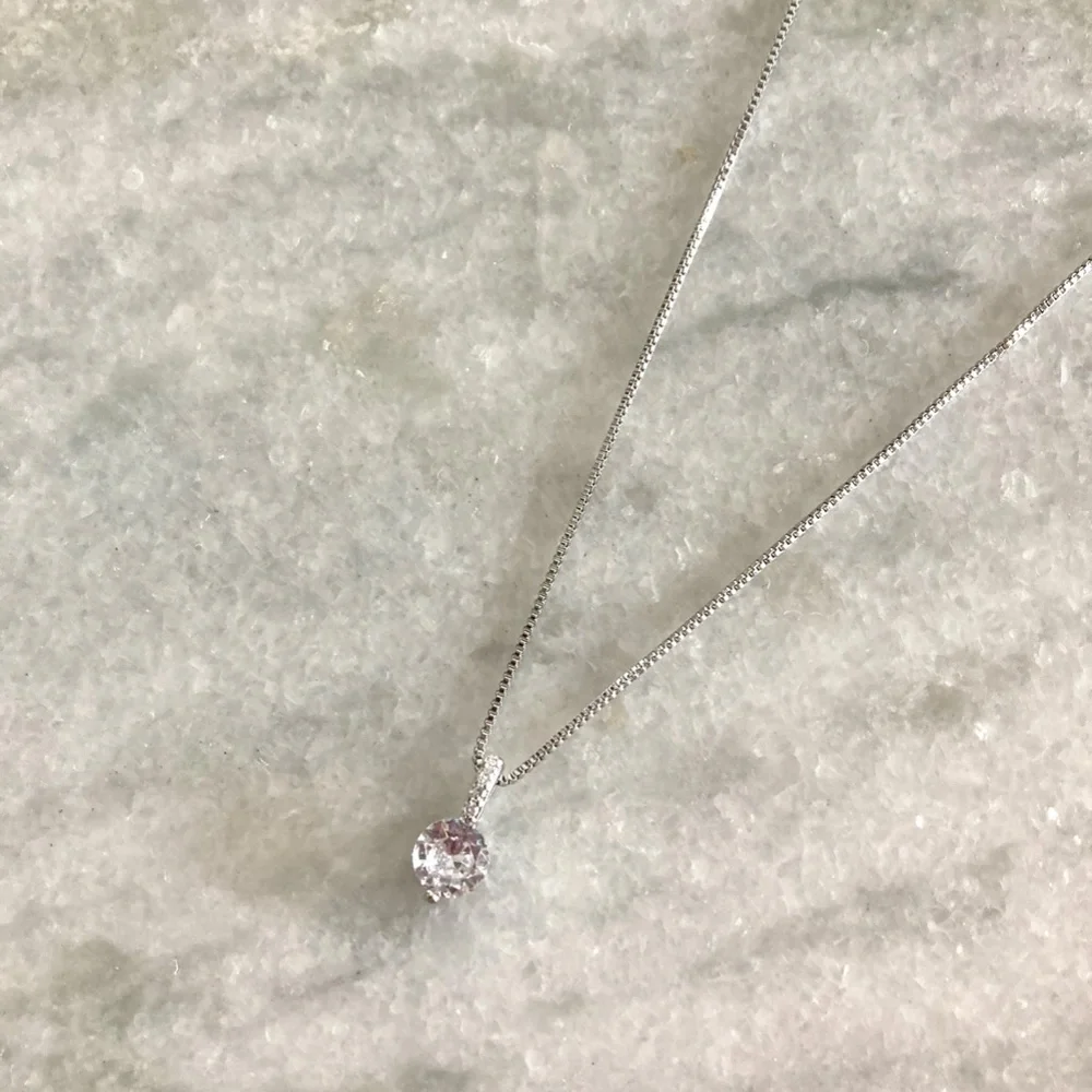 Sterling Silver Drop Bar Round Simulated Diamond Pendant Necklace - Picture 6 of 10